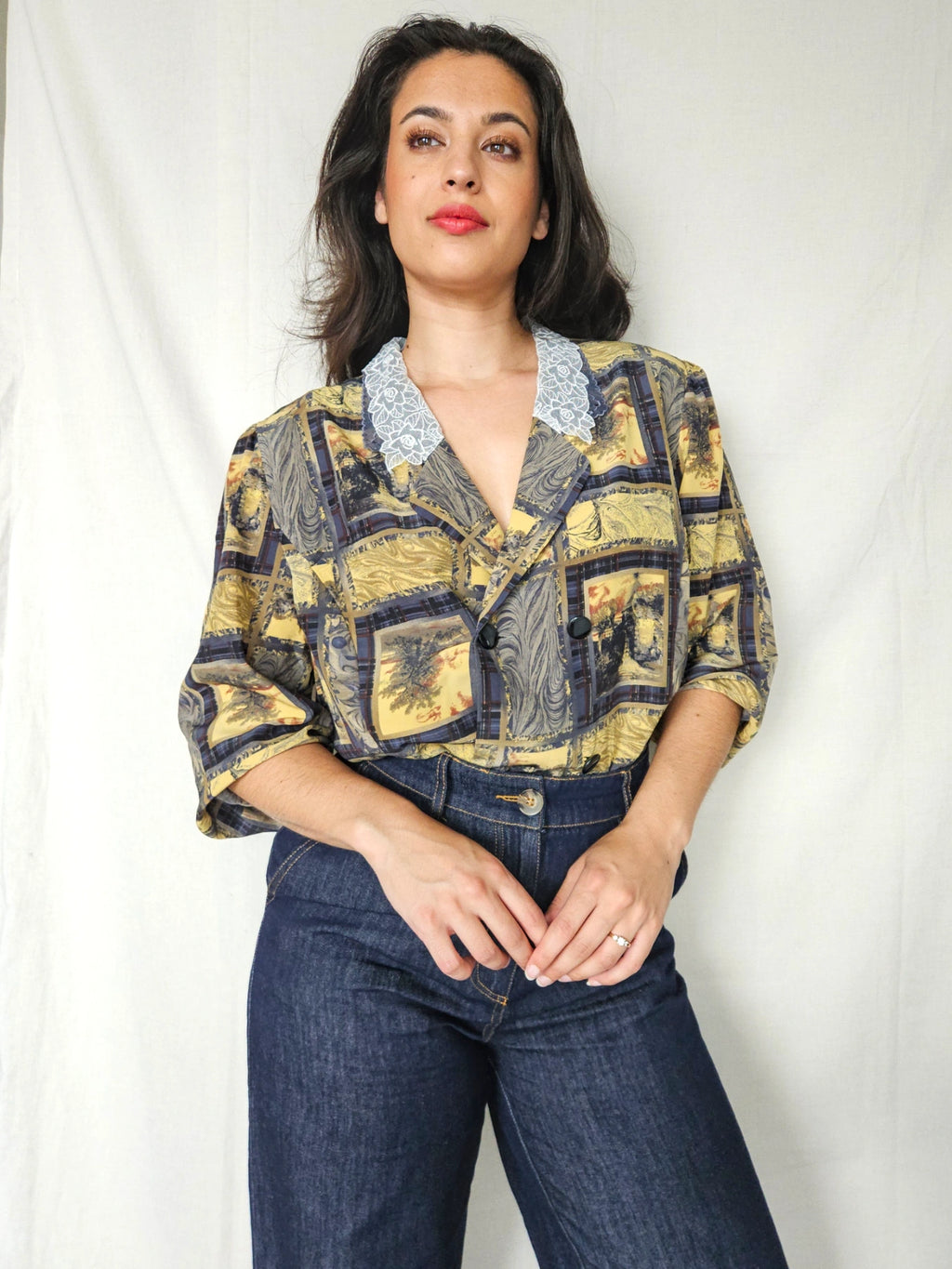 Elara - vintage blouse met kant | L