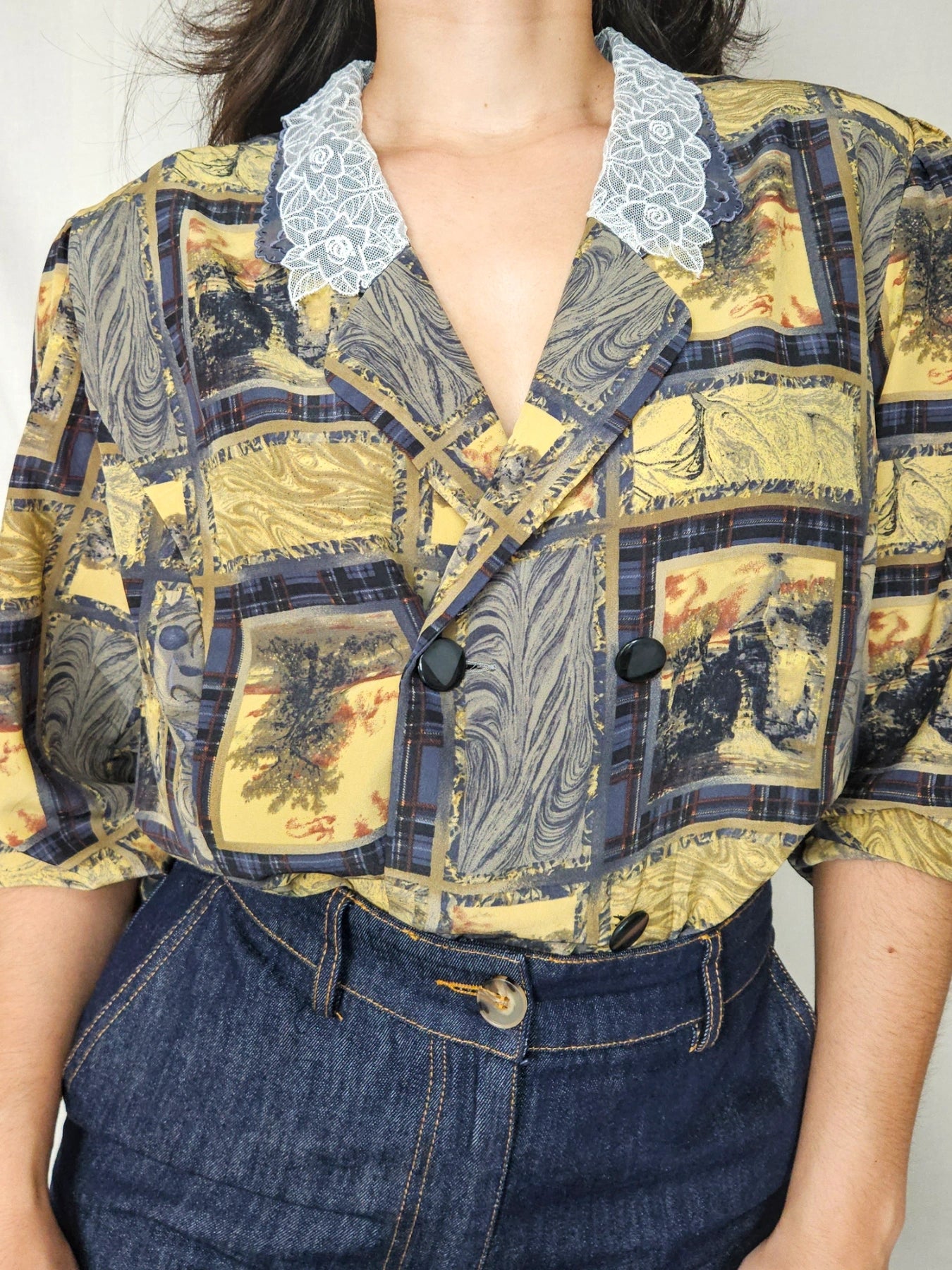 Elara - vintage blouse met kant | L