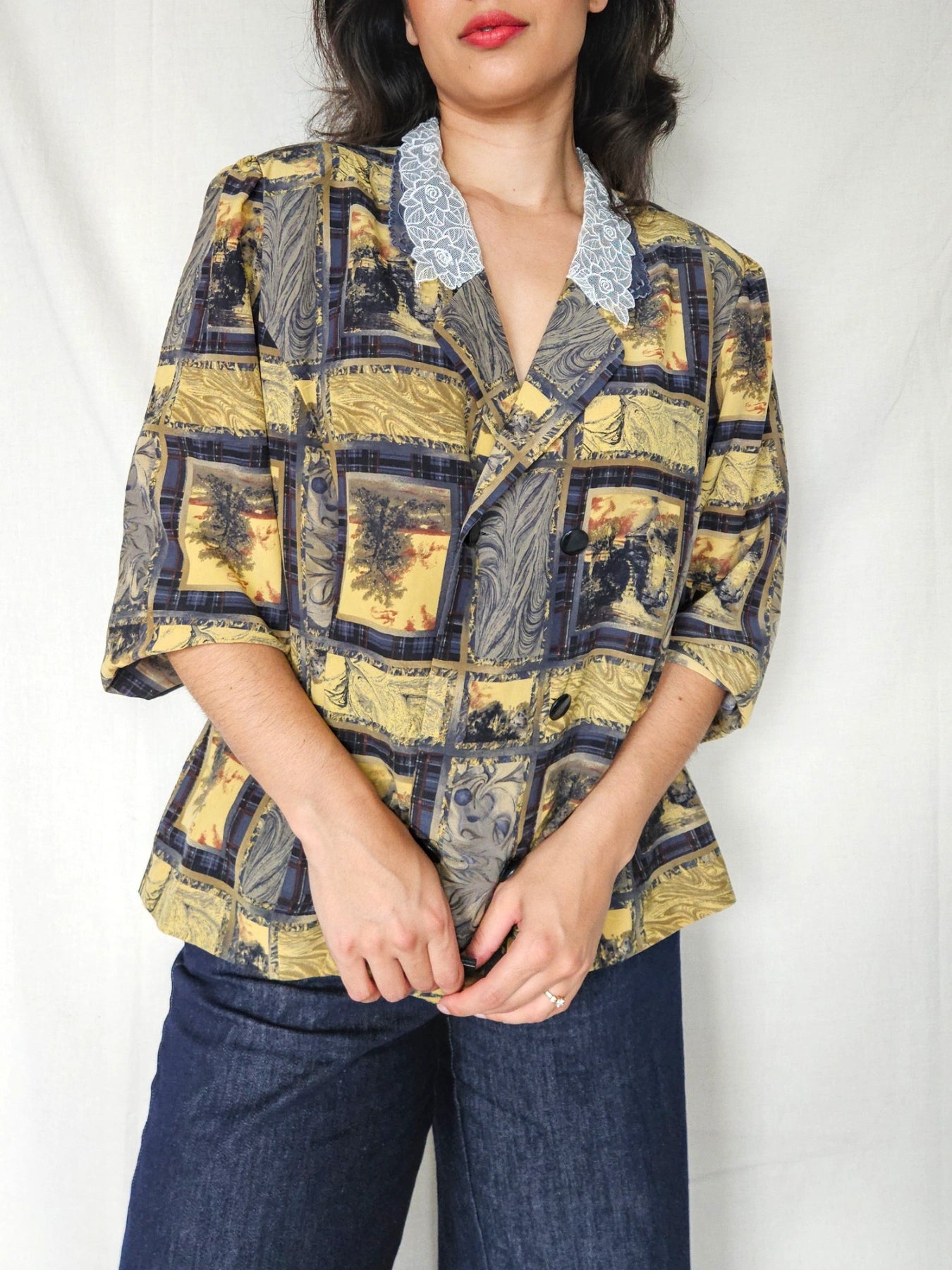 Elara - vintage blouse met kant | L