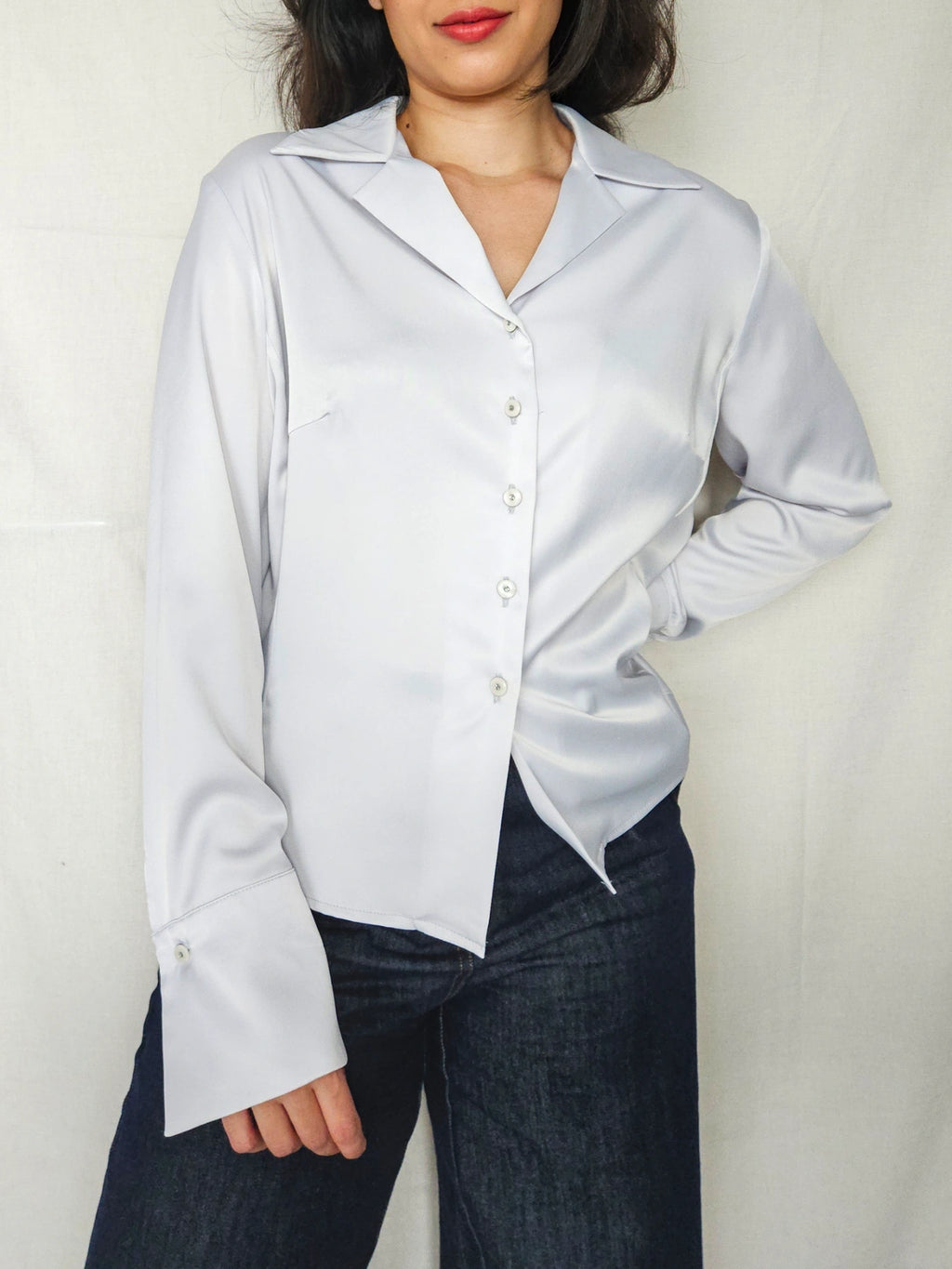 Clio - lichtgrijze vintage blouse | M