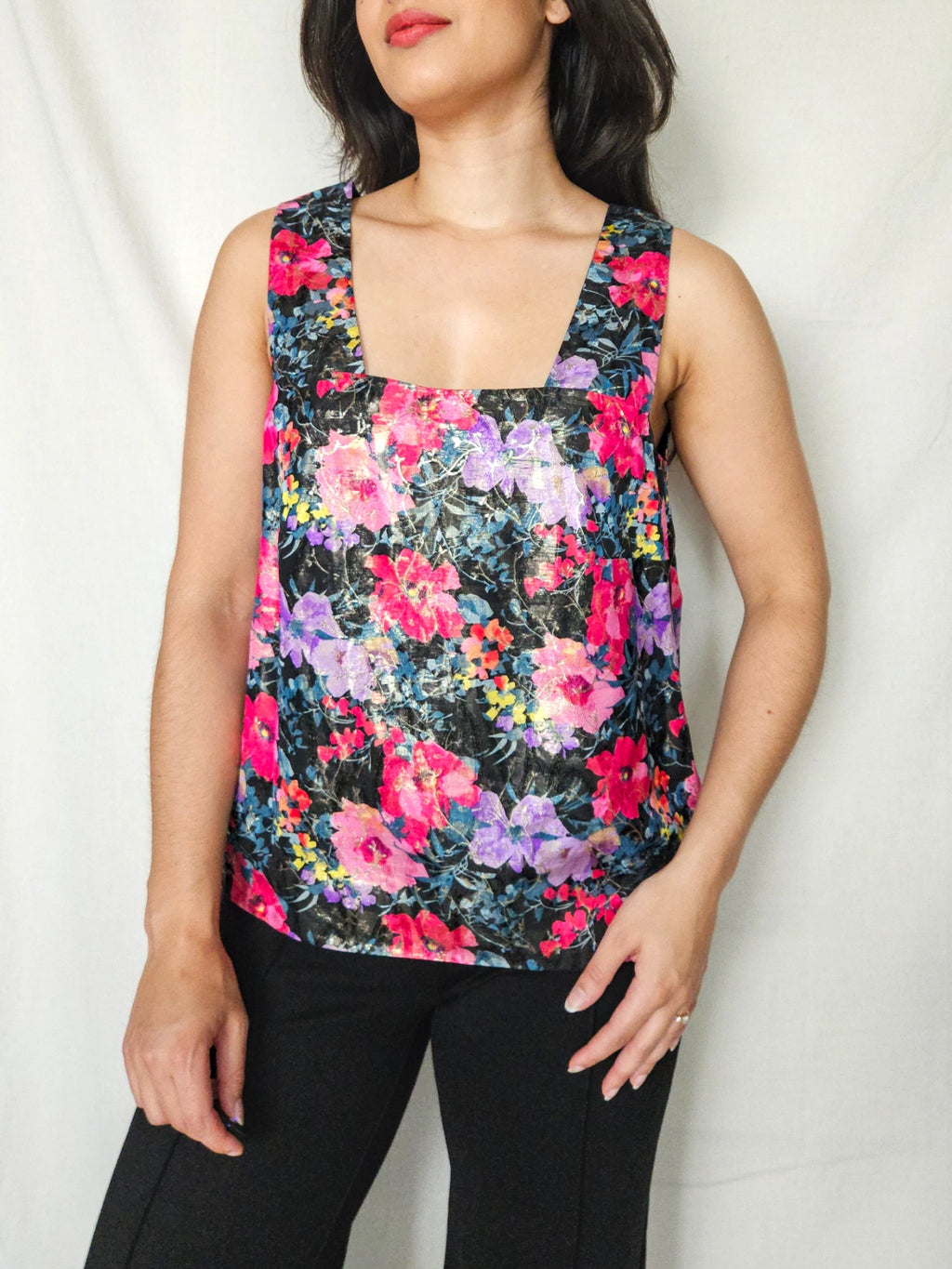 Astra - kleurrijke vintage top met glans | M