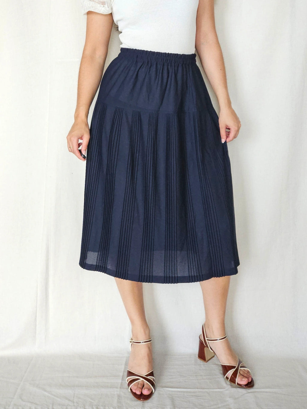 Danae - donkerblauwe vintage plooirok | XL