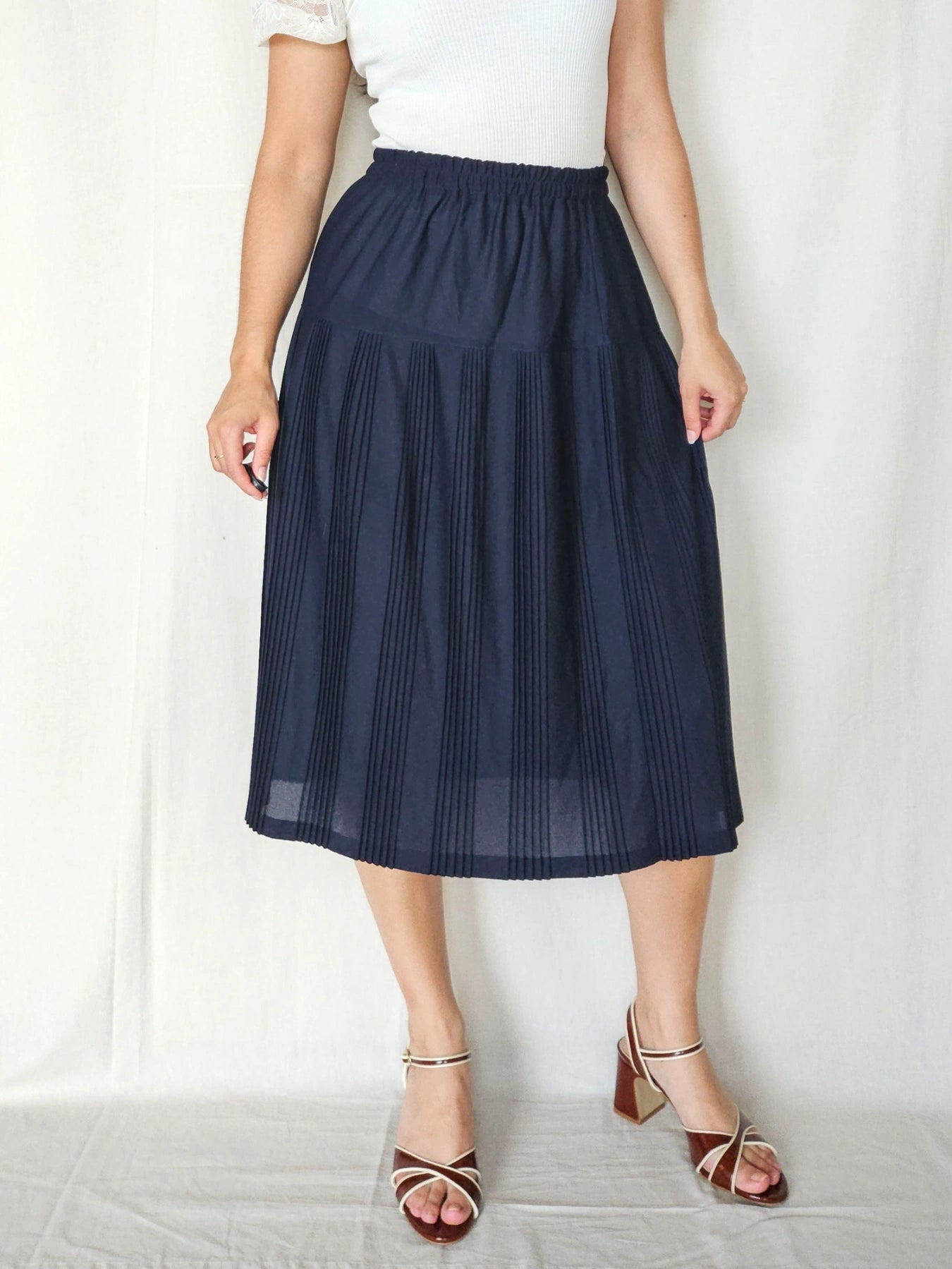 Danae - donkerblauwe vintage plooirok | XL