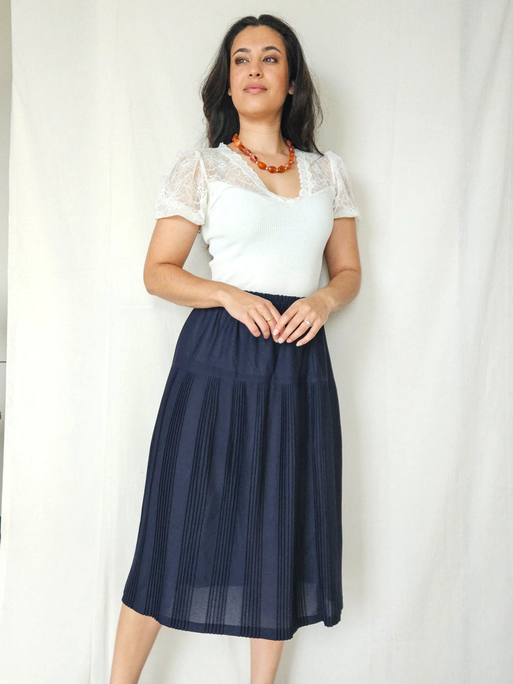 Danae - donkerblauwe vintage plooirok | XL