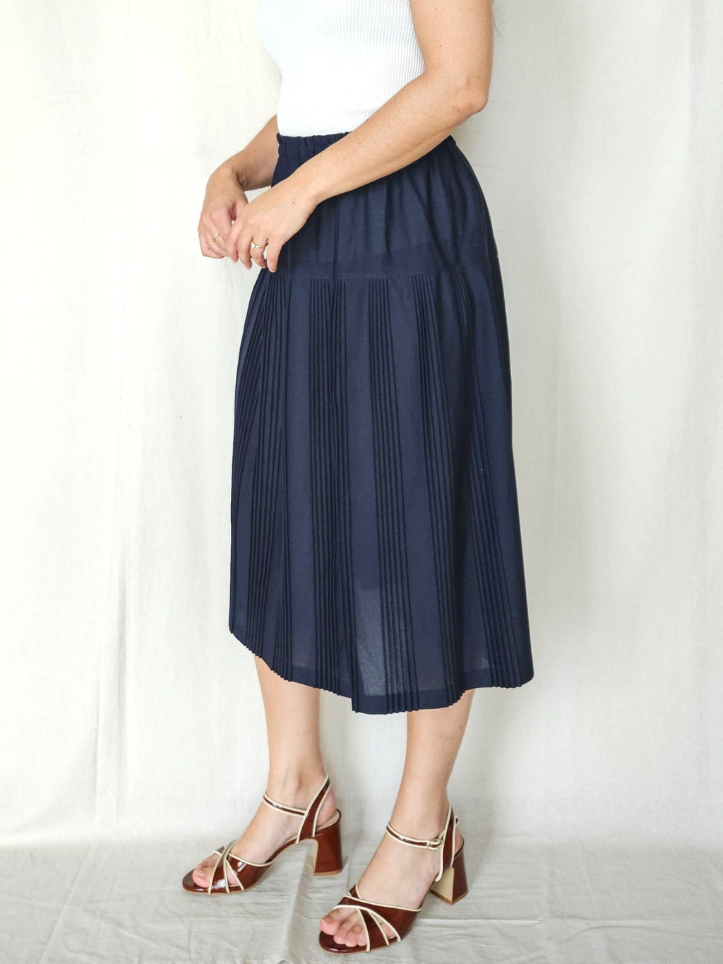 Danae - donkerblauwe vintage plooirok | XL