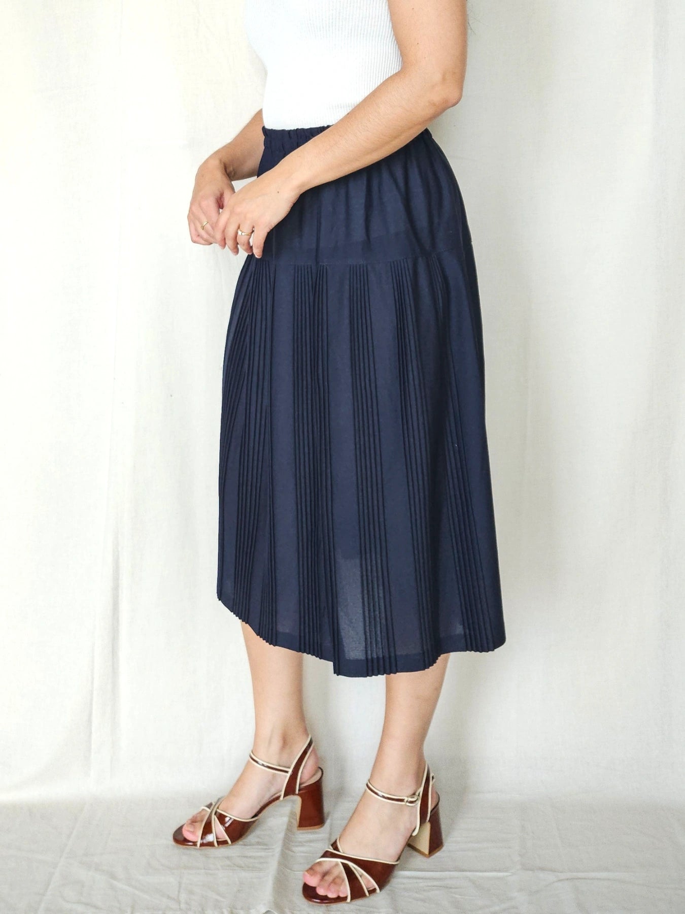 Danae - donkerblauwe vintage plooirok | XL