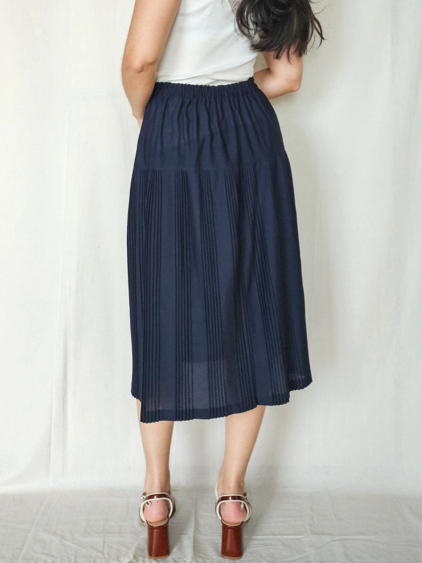 Danae - donkerblauwe vintage plooirok | XL