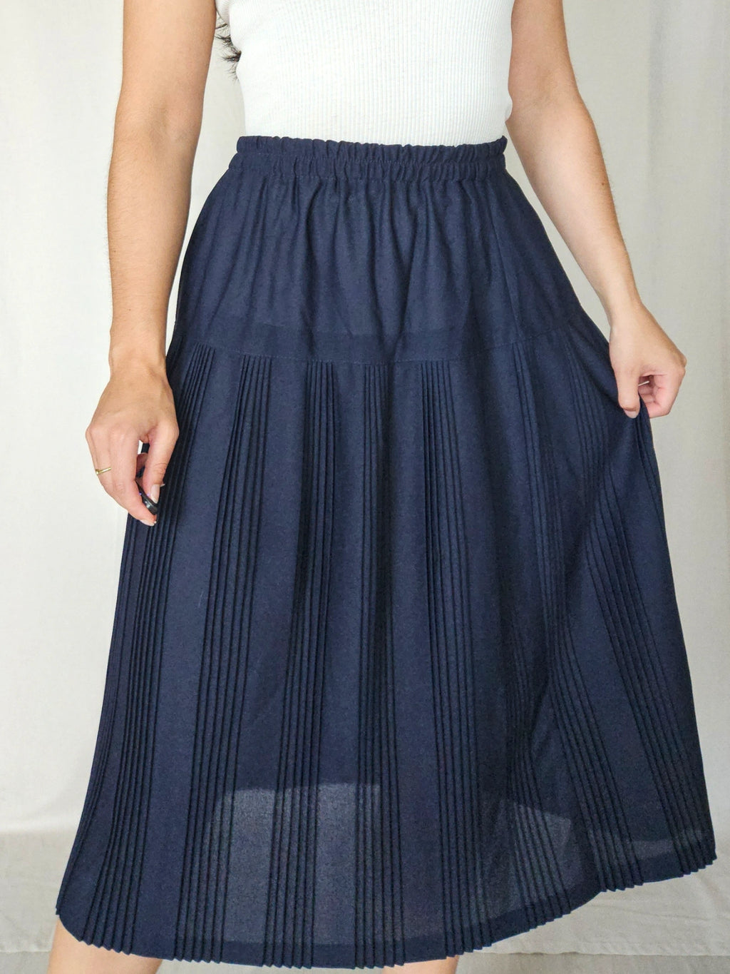 Danae - donkerblauwe vintage plooirok | XL
