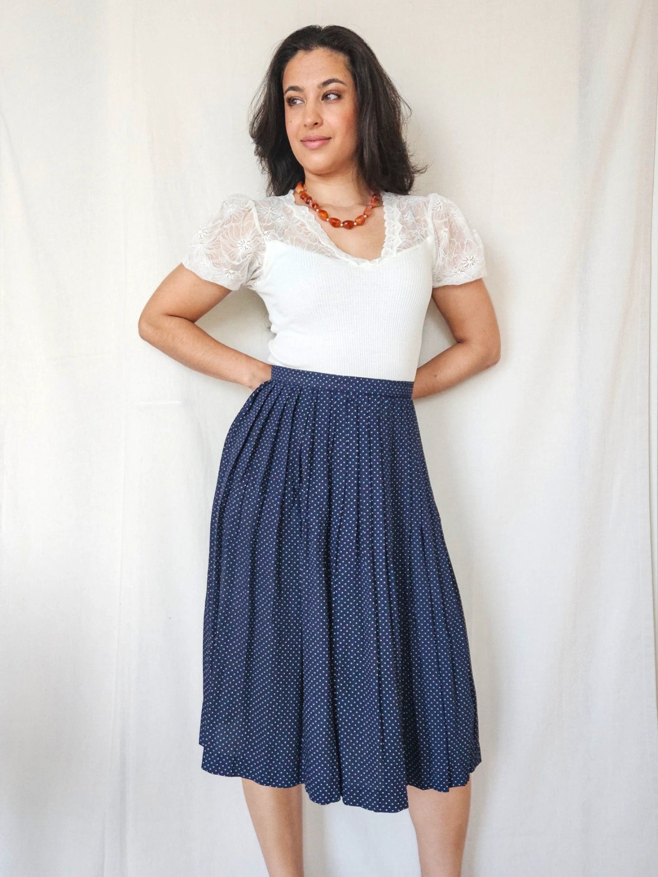 Desi - donkerblauwe vintage plooirok | M/L