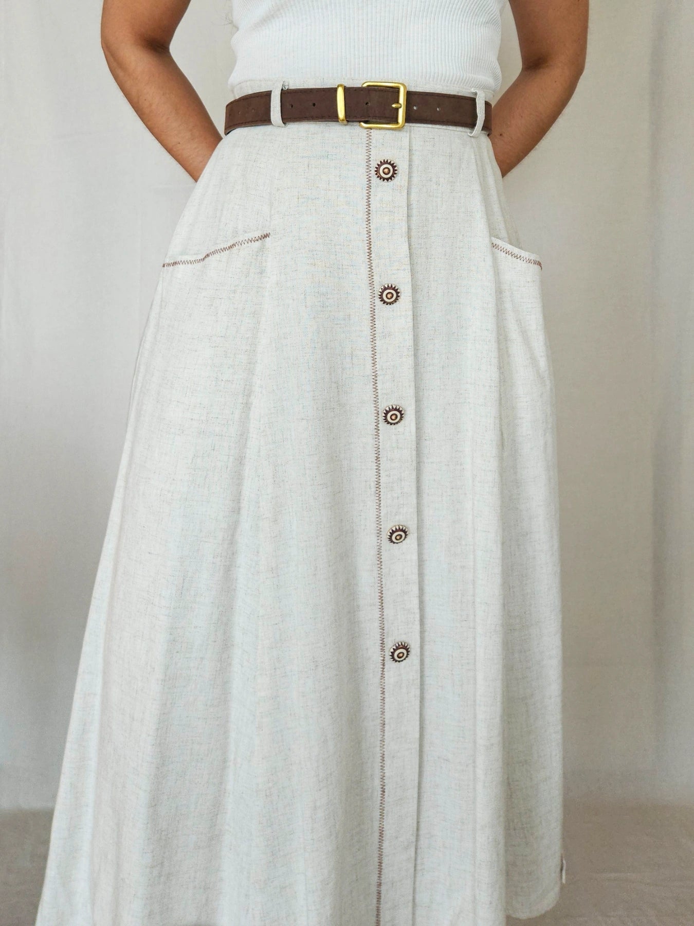 Renata - doorknoop vintage rok, linnen | XL