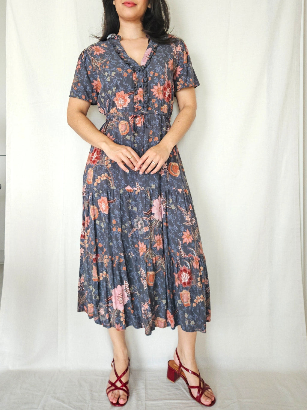 Rose - lange vintage jurk met bloemenprint | L