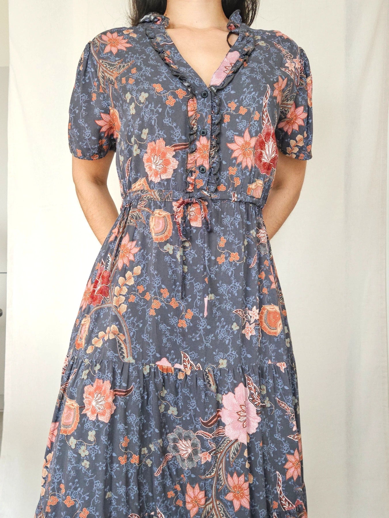 Rose - lange vintage jurk met bloemenprint | L