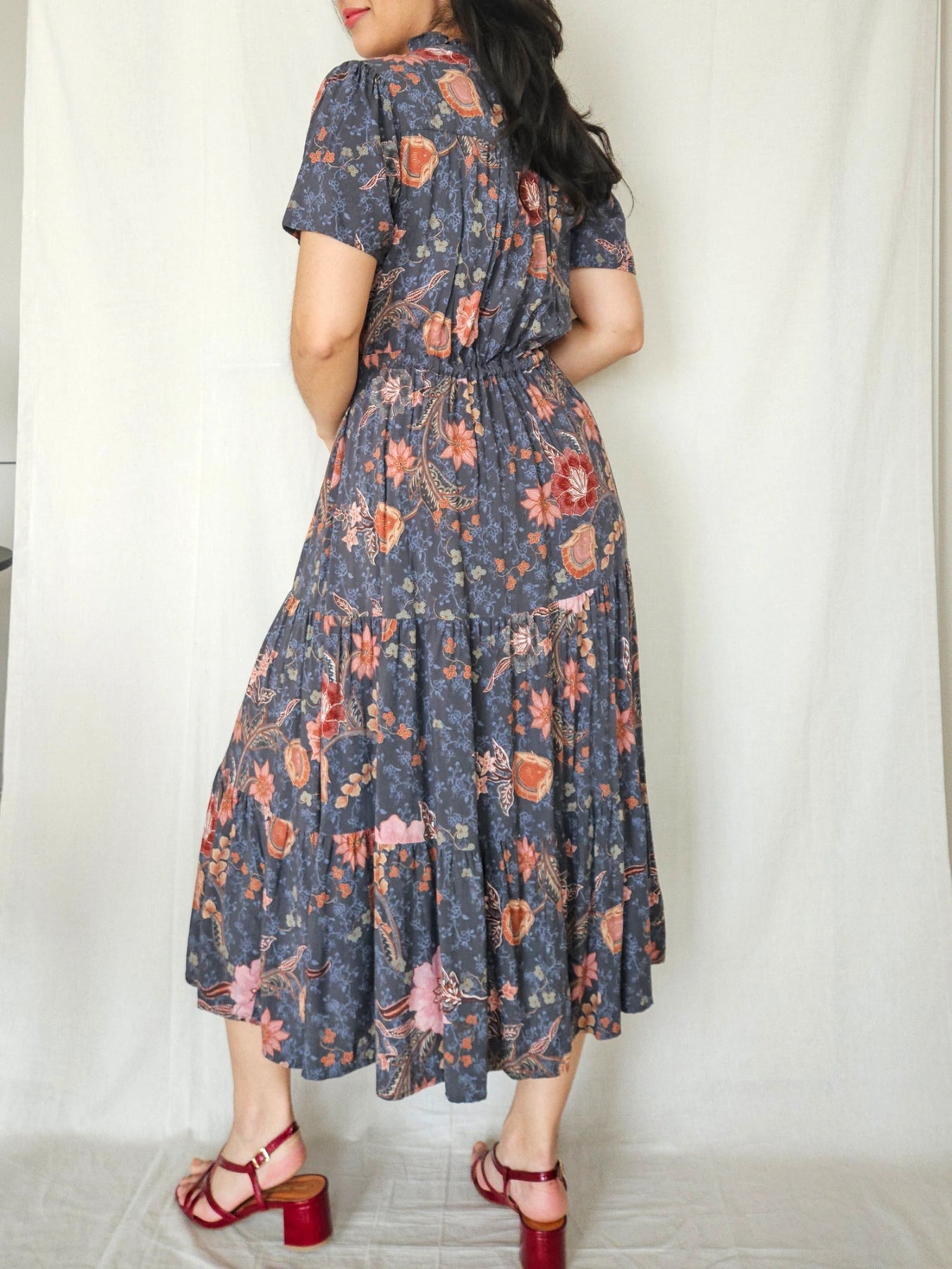 Rose - lange vintage jurk met bloemenprint | L