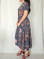 Rose - lange vintage jurk met bloemenprint | L