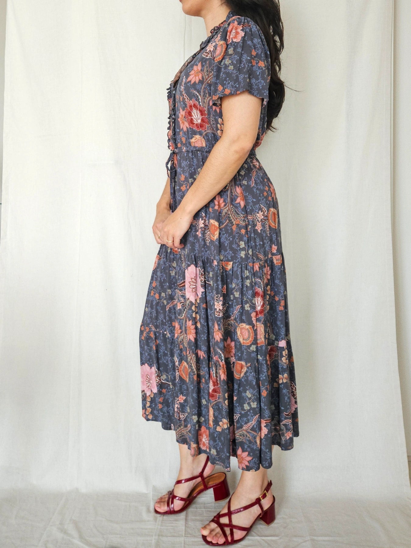 Rose - lange vintage jurk met bloemenprint | L