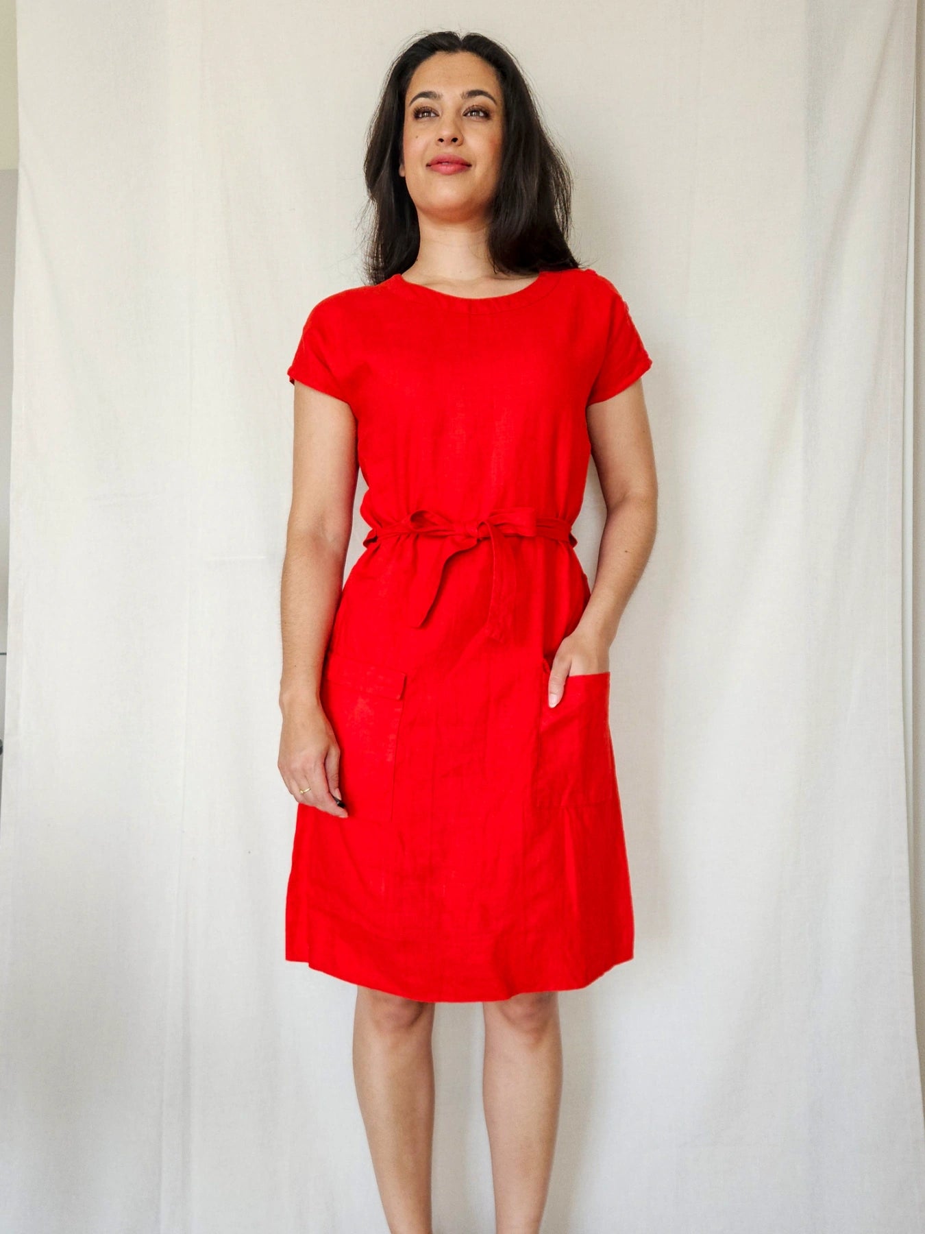 Jacinta - rode vintage jurk, linnen | XL