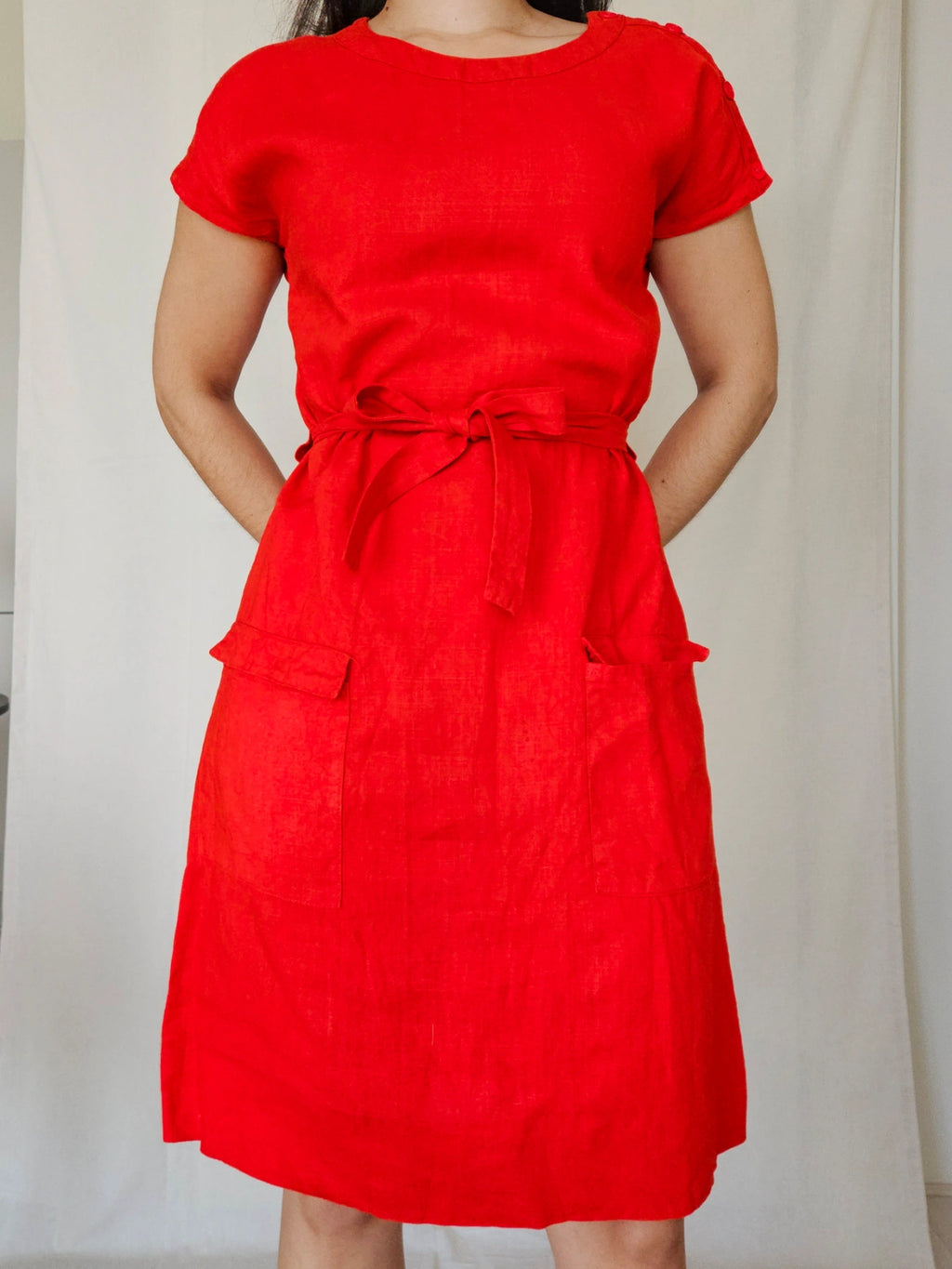 Jacinta - rode vintage jurk, linnen | XL
