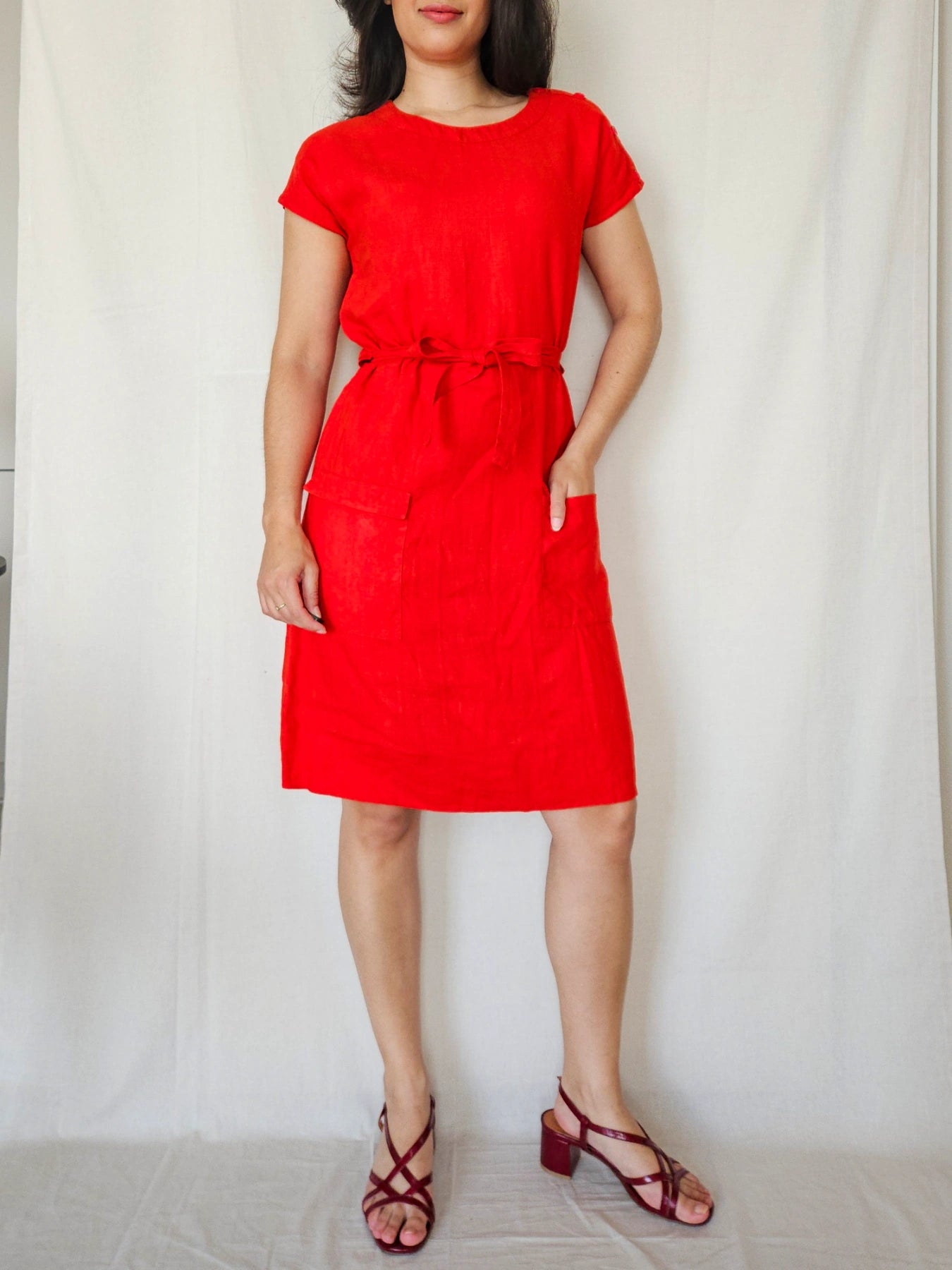 Jacinta - rode vintage jurk, linnen | XL