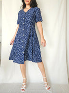 Stella - donkerblauwe vintage jurk met bloemen | L