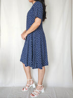 Stella - donkerblauwe vintage jurk met bloemen | L