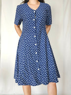 Stella - donkerblauwe vintage jurk met bloemen | L