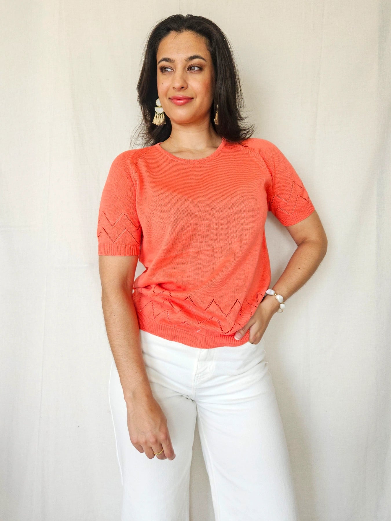 Nadia - gebreide vintage top koraal | M
