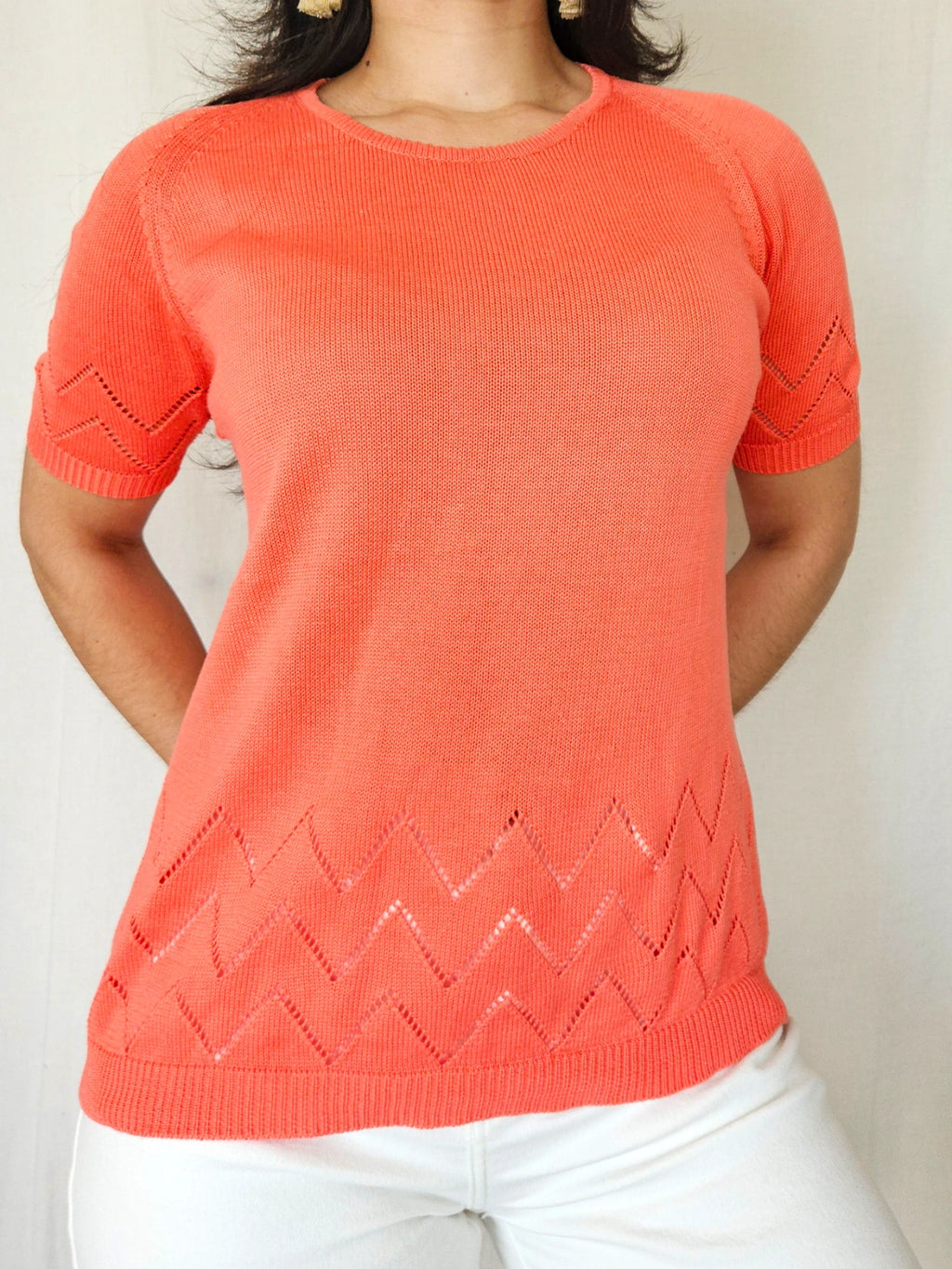 Nadia - gebreide vintage top koraal | M