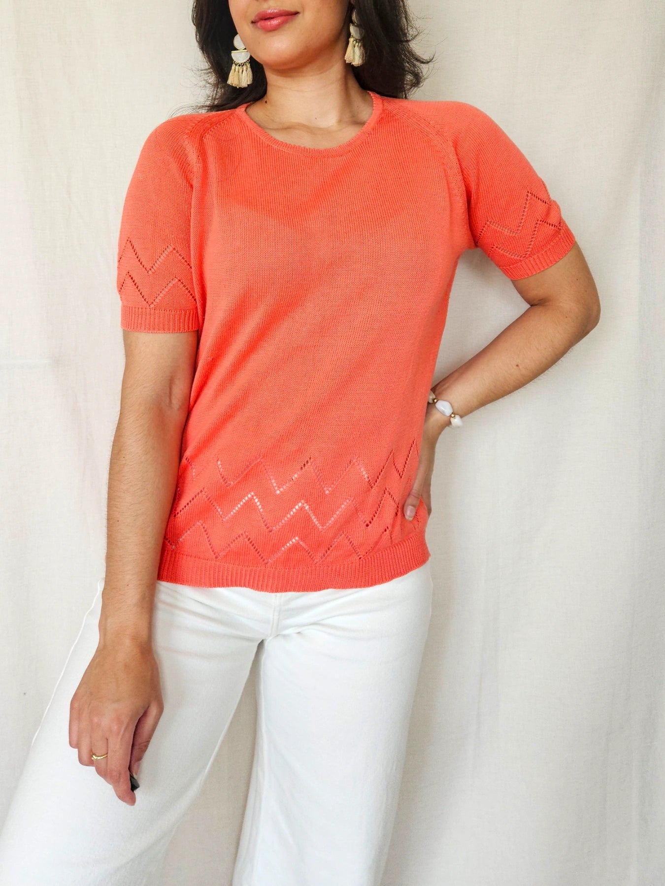 Nadia - gebreide vintage top koraal | M