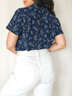 Salome - donkerblauwe vintage blouse met korte mouw | M