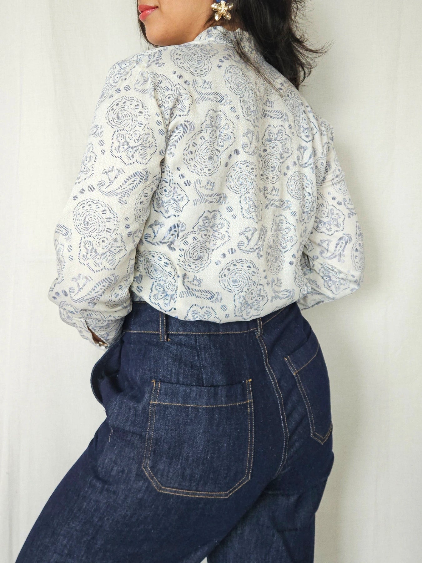 Vega - witte vintage blouse met strik | S