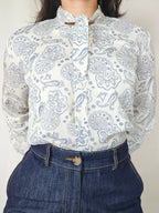Vega - witte vintage blouse met strik | S