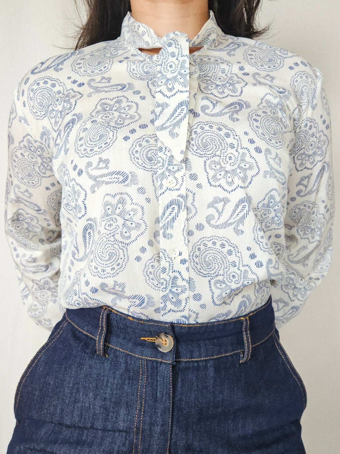 Vega - witte vintage blouse met strik | S