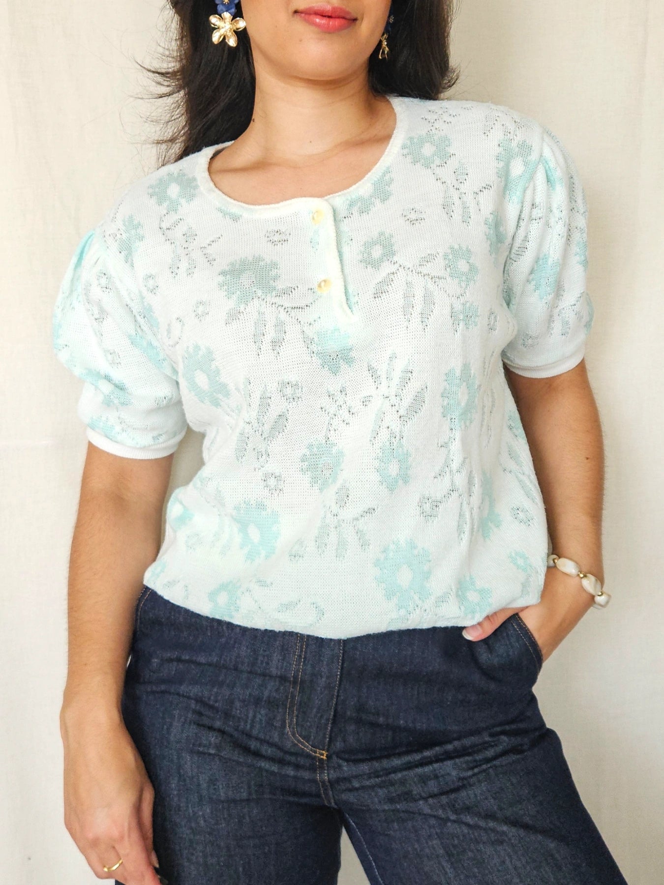 Celine - gebreide vintage top met bloemen | XL