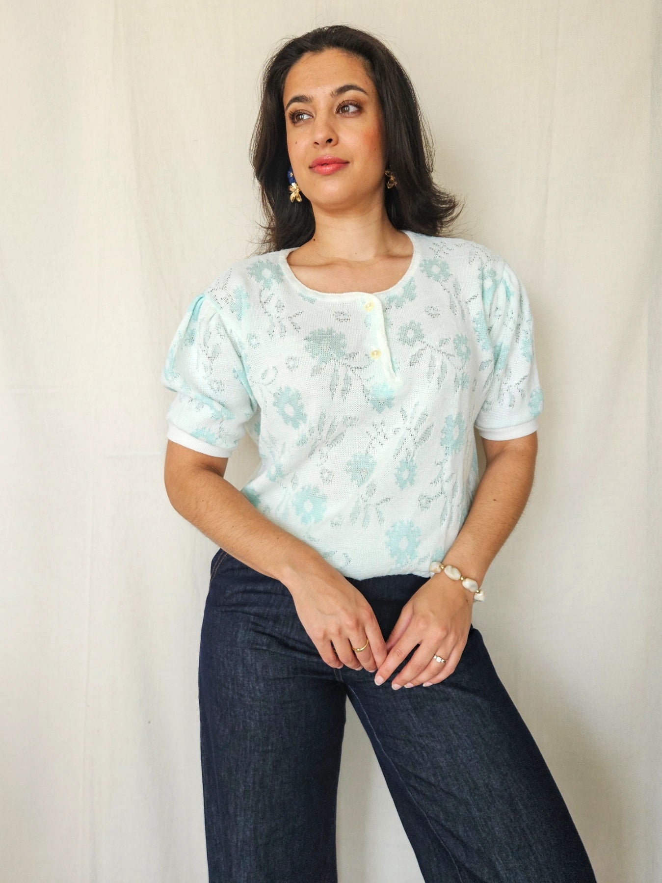 Celine - gebreide vintage top met bloemen | XL