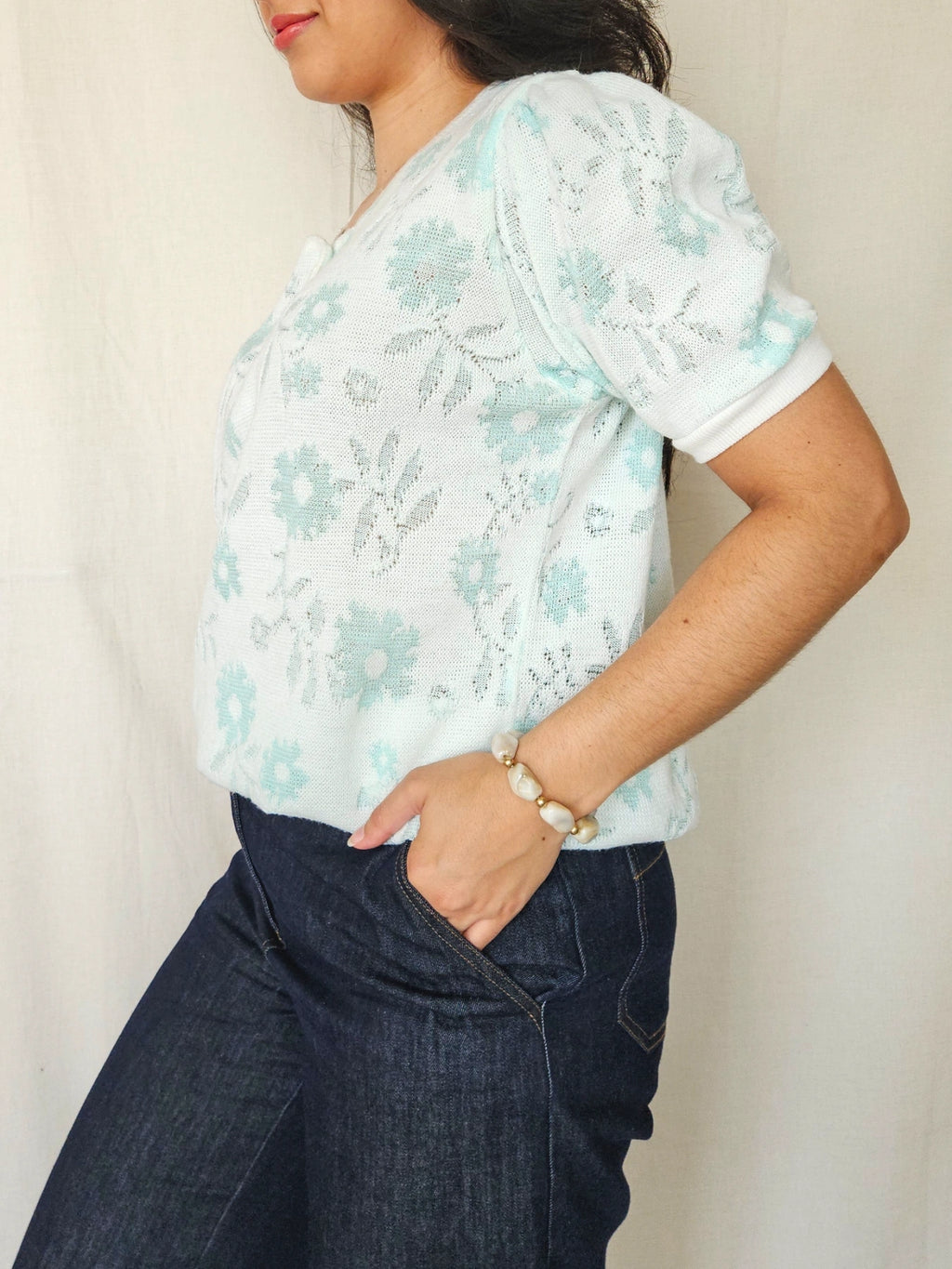 Celine - gebreide vintage top met bloemen | XL