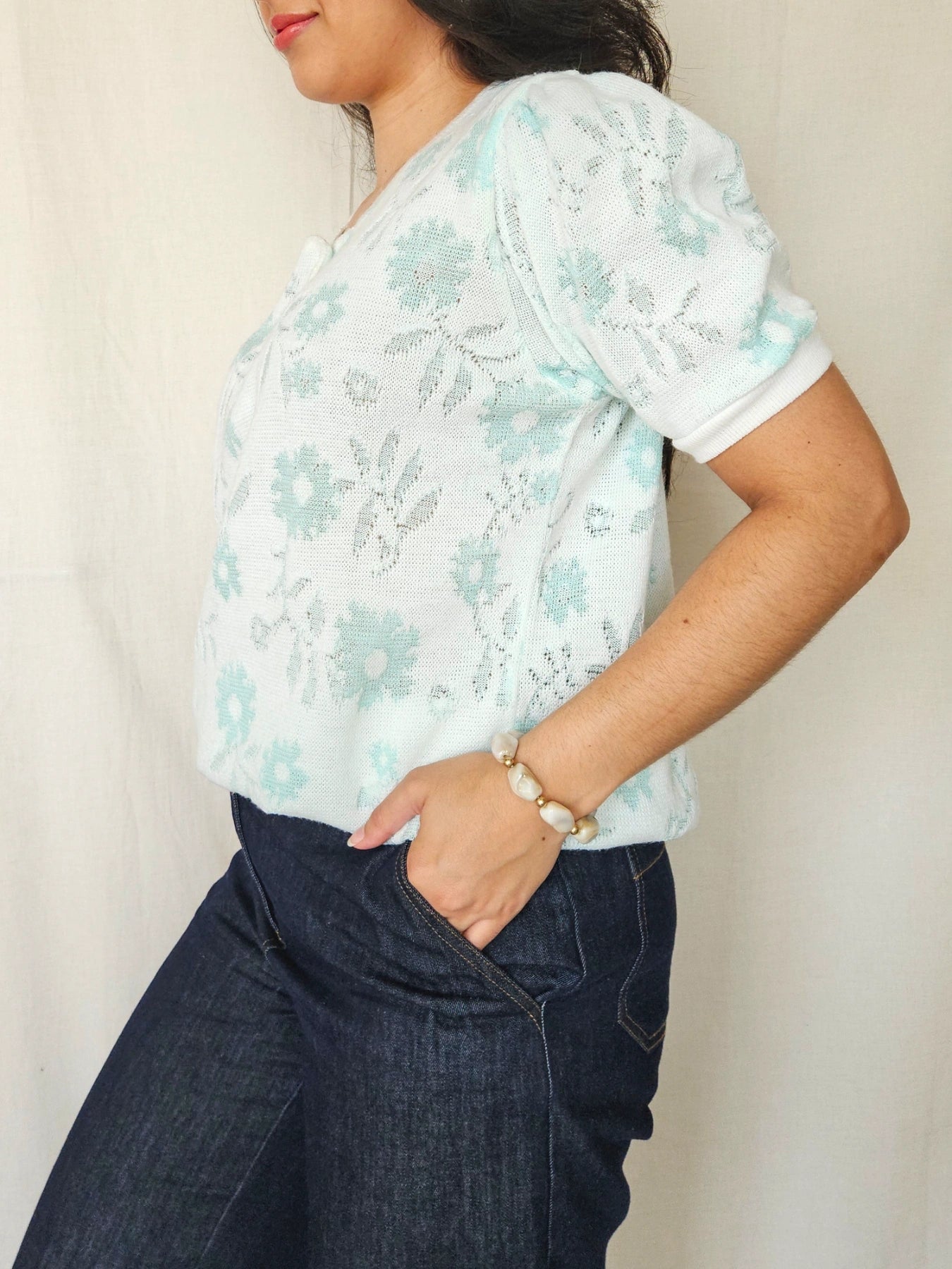 Celine - gebreide vintage top met bloemen | XL