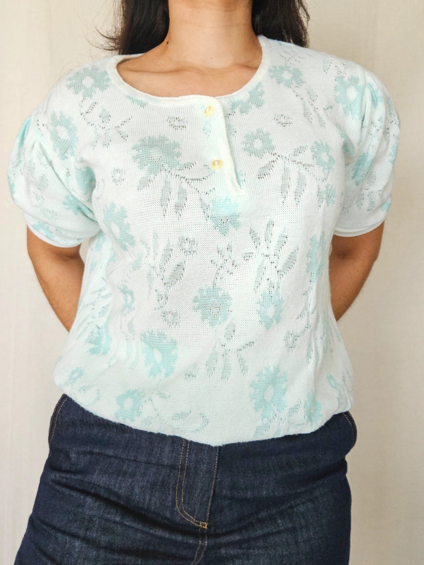Celine - gebreide vintage top met bloemen | XL