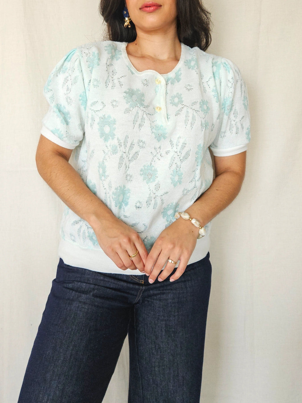 Celine - gebreide vintage top met bloemen | XL