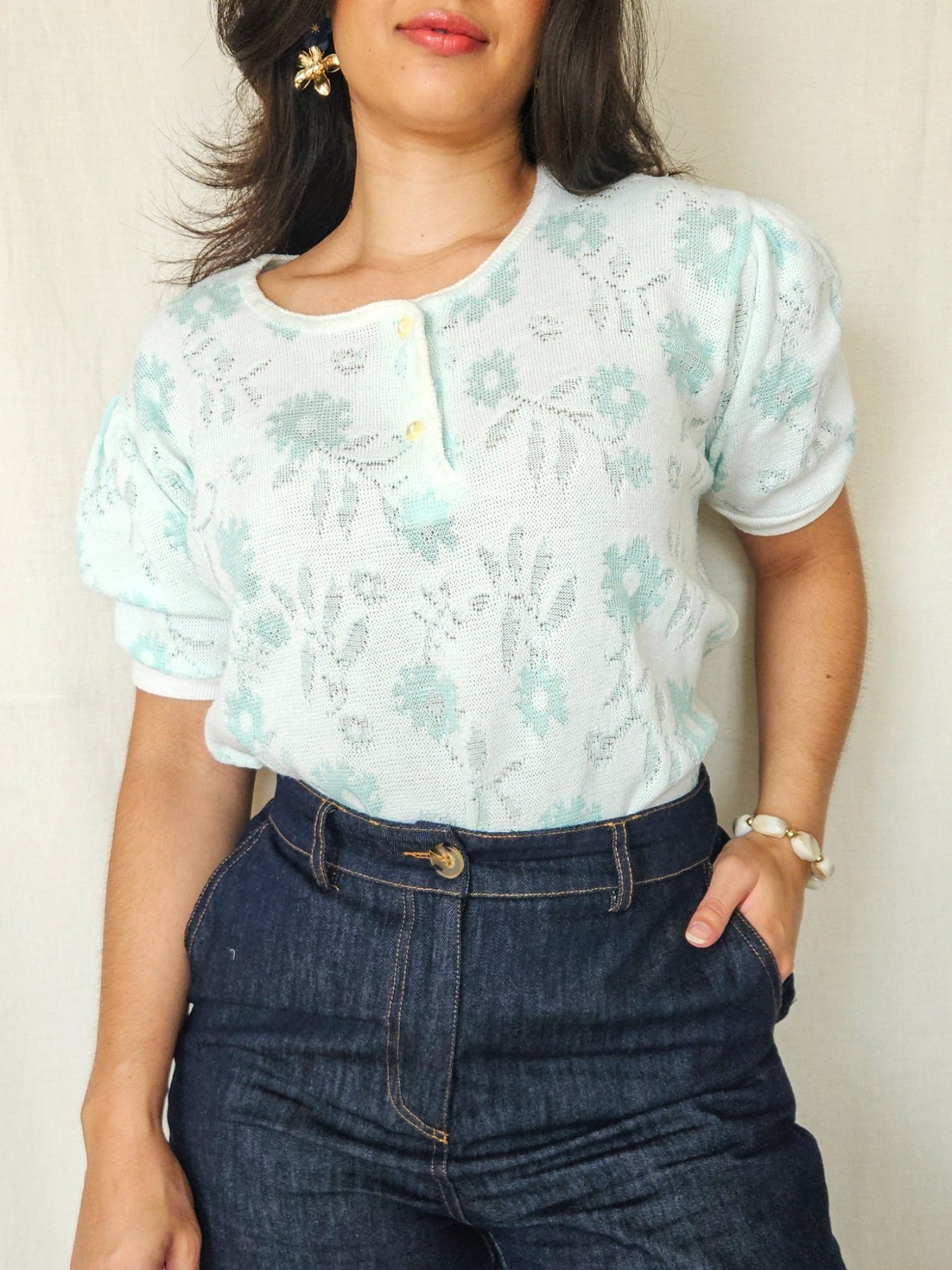 Celine - gebreide vintage top met bloemen | XL