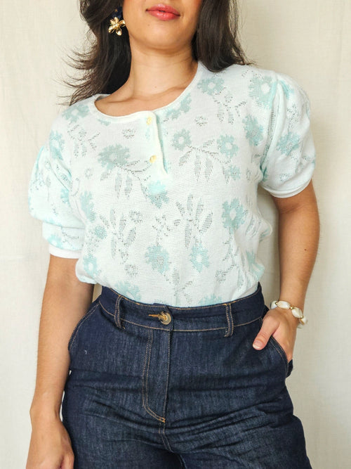 Celine - gebreide vintage top met bloemen | XL