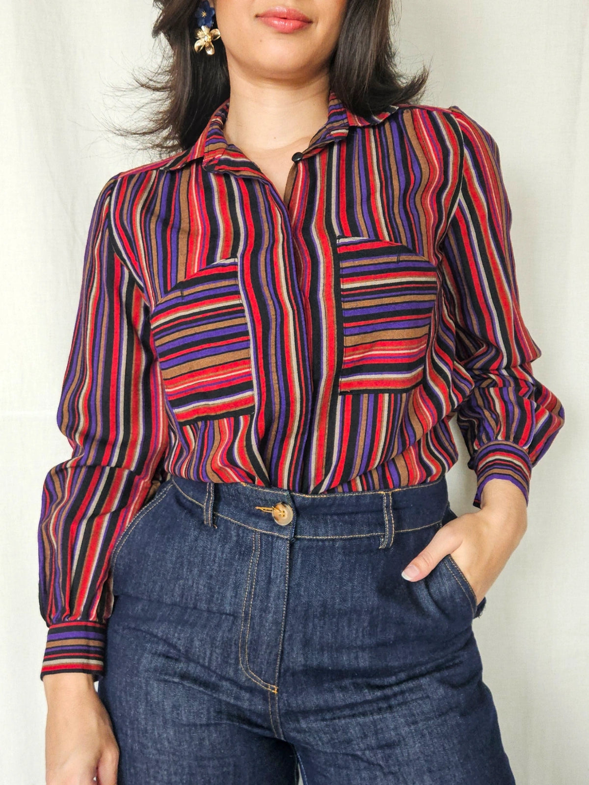 Allegra - gestreepte vintage blouse | S