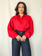 Macarena - rode vintage blouse, katoenmix | XXL