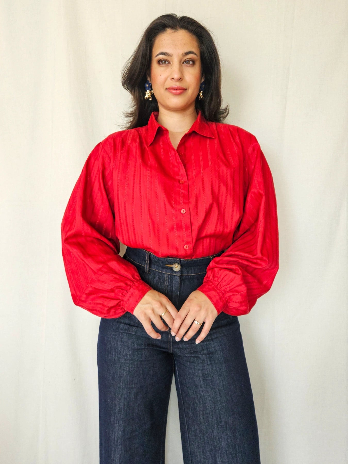 Macarena - rode vintage blouse, katoenmix | XXL