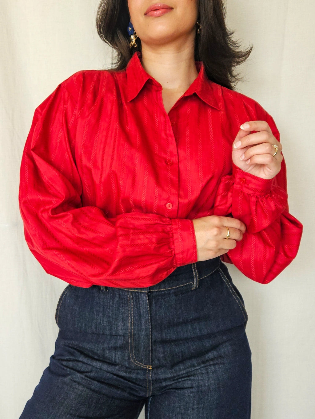 Macarena - rode vintage blouse, katoenmix | XXL