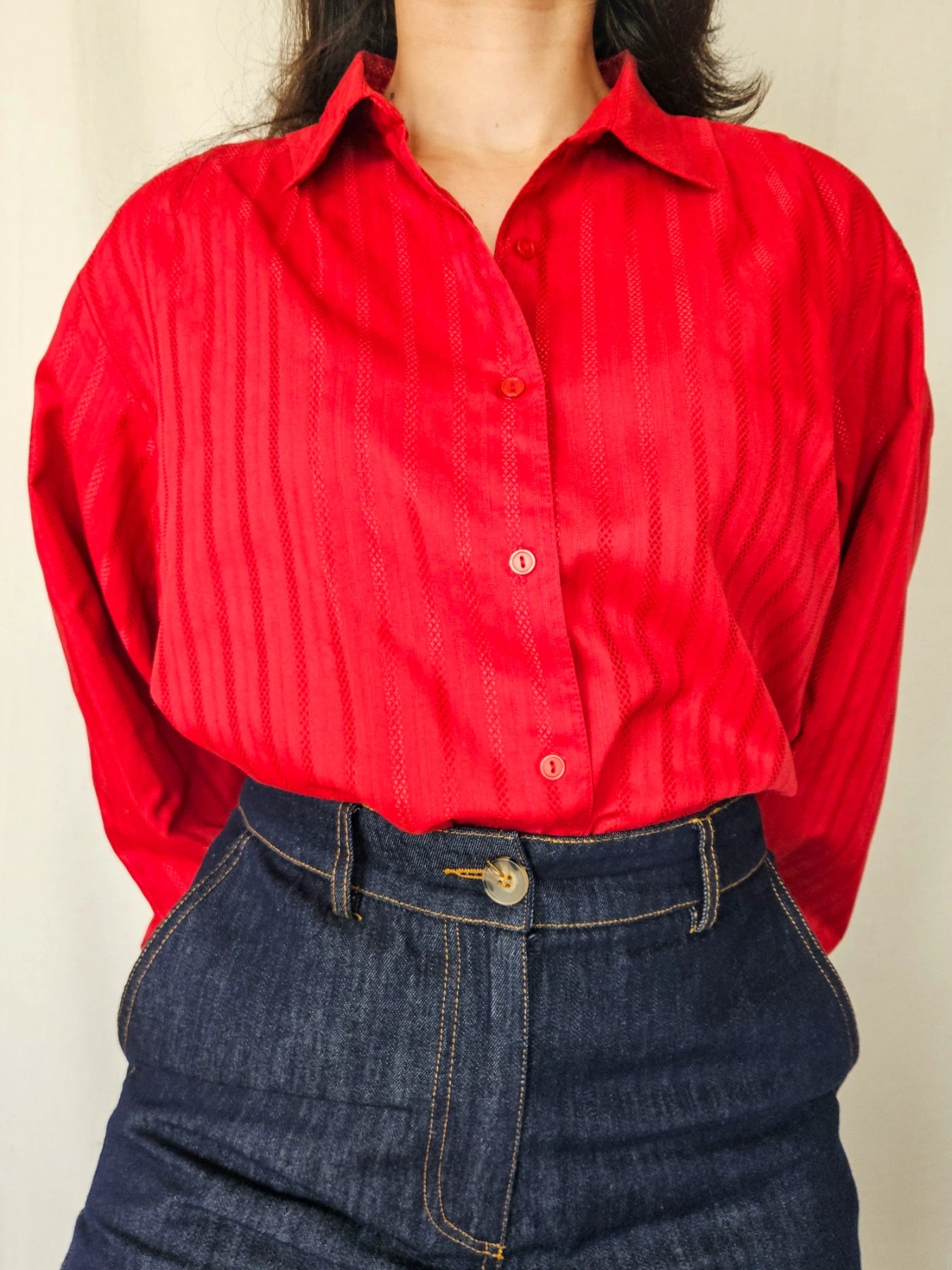 Macarena - rode vintage blouse, katoenmix | XXL