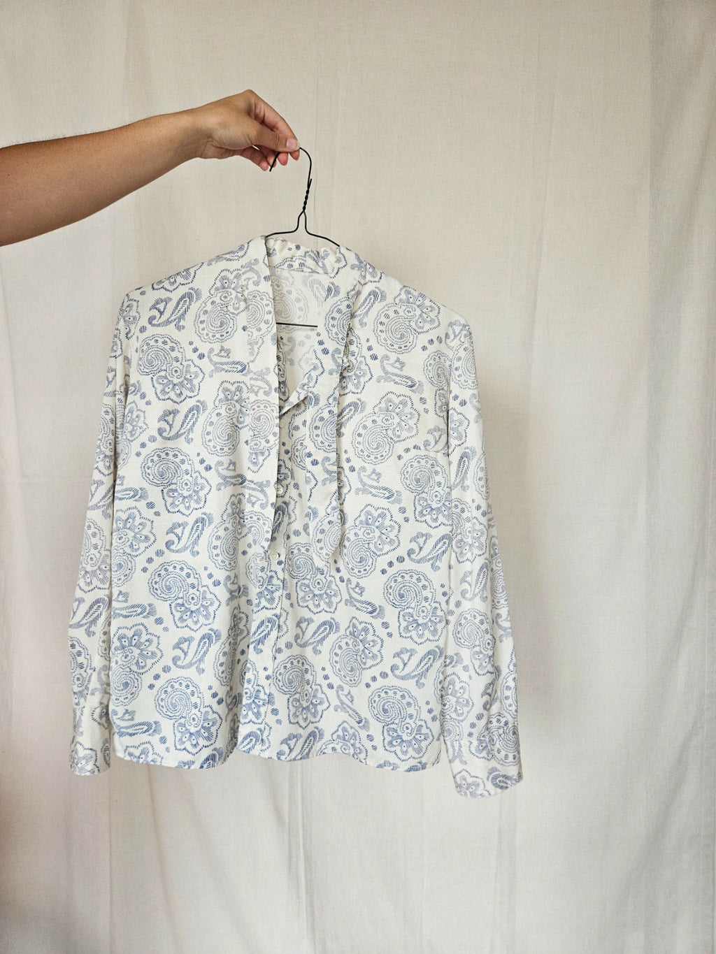 Vega - witte vintage blouse met strik | S
