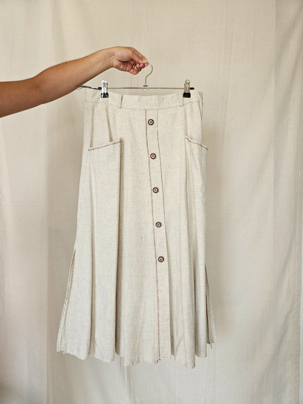 Renata - doorknoop vintage rok, linnen | XL