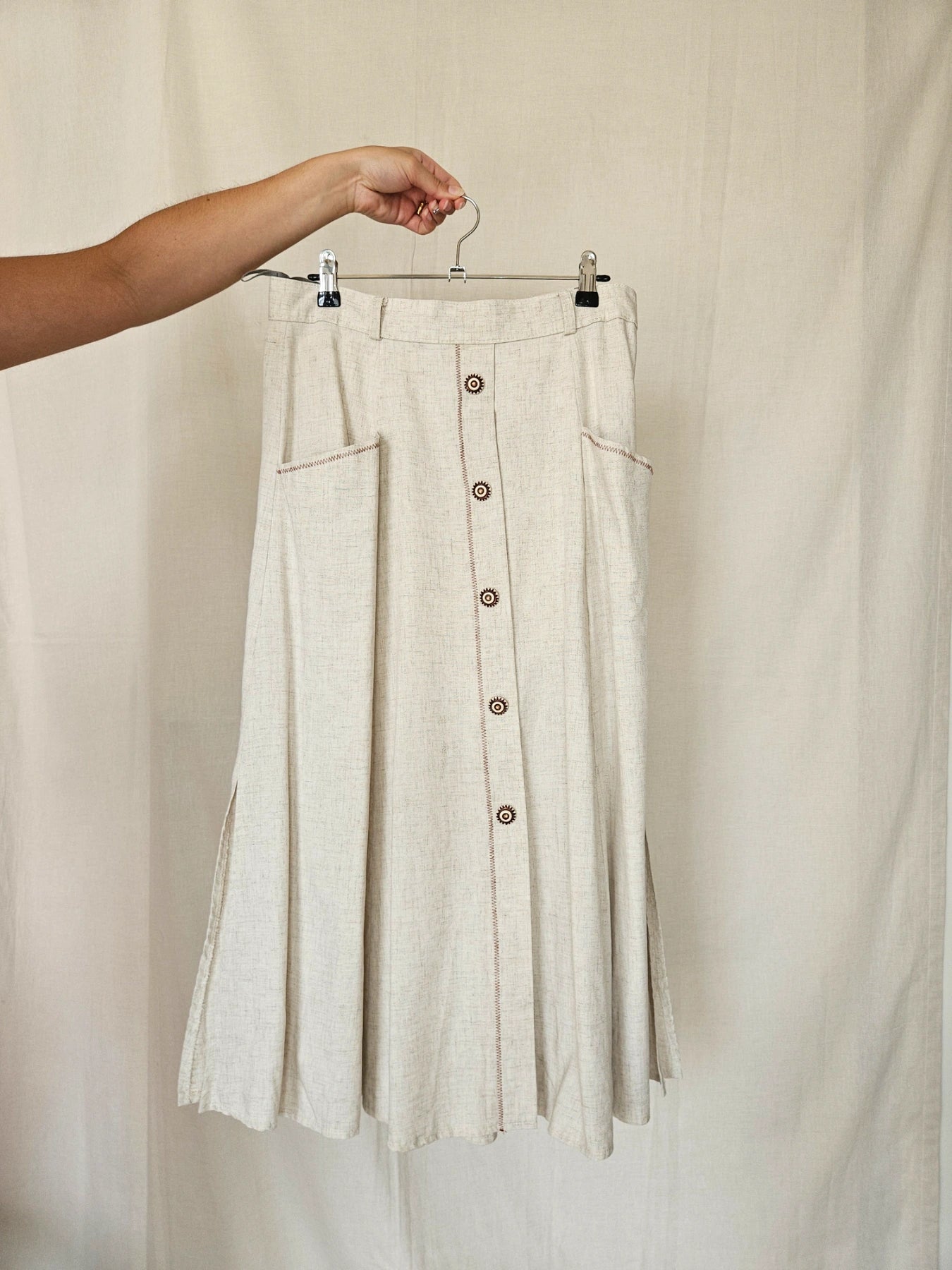 Renata - doorknoop vintage rok, linnen | XL