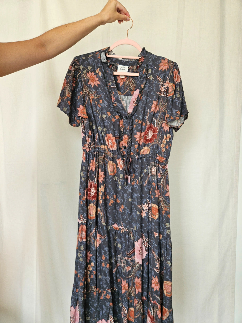 Rose - lange vintage jurk met bloemenprint | L