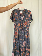 Rose - lange vintage jurk met bloemenprint | L
